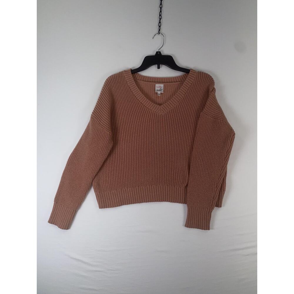 Belle Du Jour Sweater Womens Medium Beige V Neck Chunky Knit Pullover Top